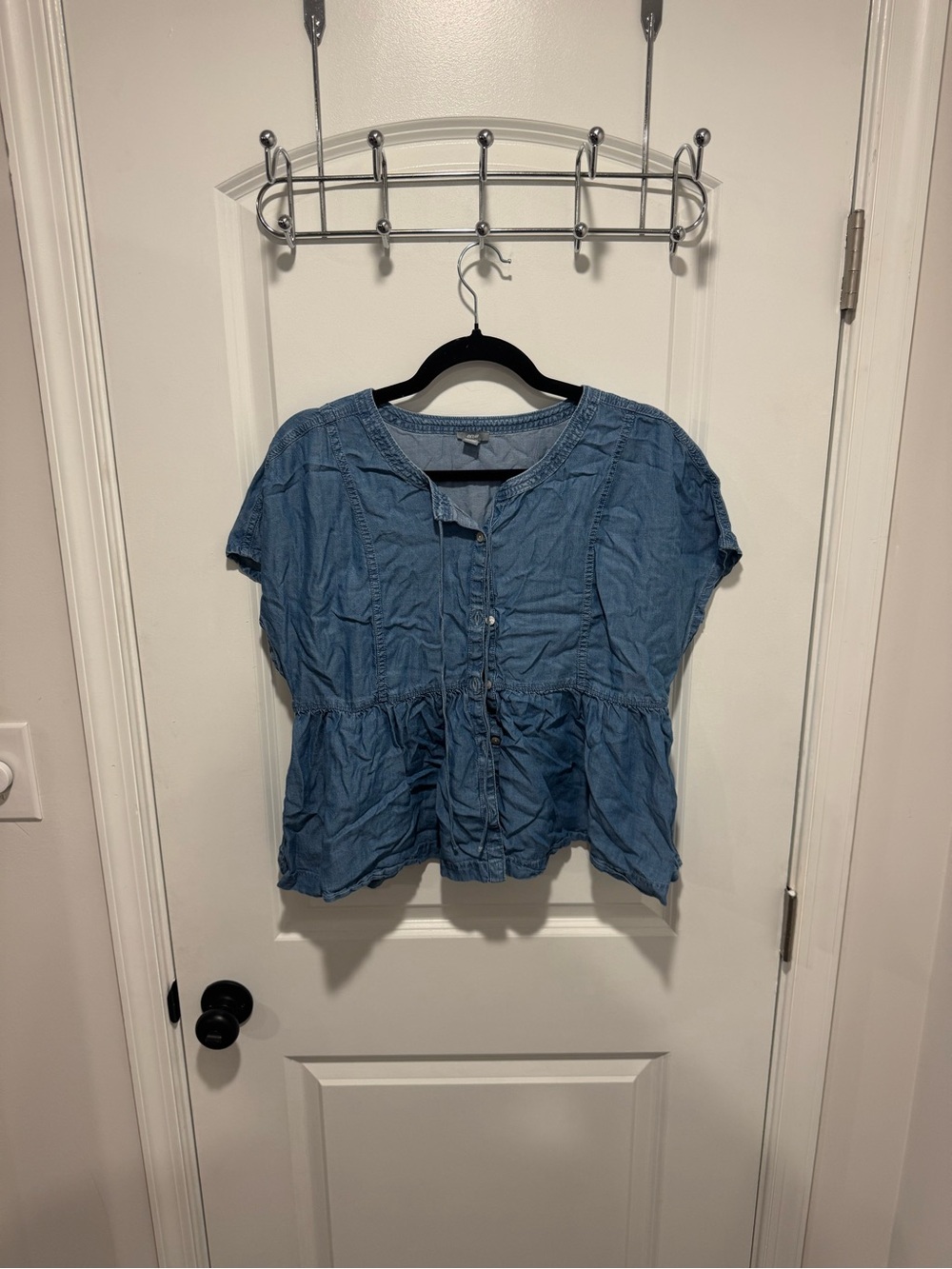 aerie Light Blue Button-Front Peplum Blouse